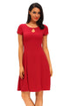 Retro Red Short Sleeve Keyhole Flare Dress