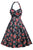 Retro Rose Floral Halter Black Cannes Swing Dress