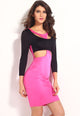 Sexy Rosy Black Two Tone Cut out 3/4 Sleeves Bodycon Dress