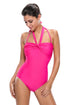 Rosy Double Halterneck Ruched One Piece Swimsuit