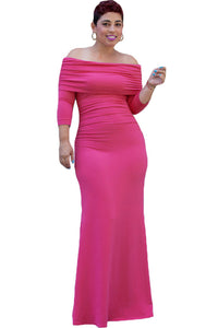 Rosy Off-shoulder Cape Ruched Bodice Maxi Dress