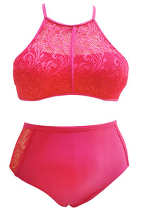 Rosy Patterned Mesh Insert Plus Size Swimwear