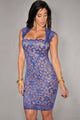 Royal-Blue Lace Nude Illusion Vintage Dress