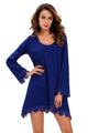Royal Blue Lace Trim Long Sleeve Casual Mini Dress