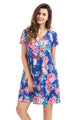 Royal Blue Pocket Design Summer Floral Shirt Dress