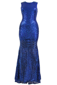 Royal Blue Sequins Keyhole Back Party Gown
