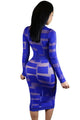 Royal Blue Sheer Mesh Patchwork Long Sleeve Dress