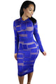 Royal Blue Sheer Mesh Patchwork Long Sleeve Dress