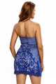 Royal Blue Strapless Mesh And Placed Lace Mini Dress