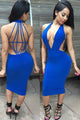 Royal Blue Strappy Open Back Plunging Club Dress
