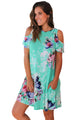 Ruffled Cold Shoulder Mint Floral Dress