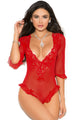 Santa Red Mesh and Lace Teddy Lingerie