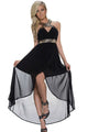 Sequin Embellished Black Evening Dress with Chiffon
