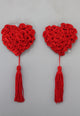 Sexy 1 Pair Red Lucky Shape Pasties with Tassels