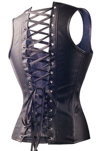 Sexy 10 Steel Bone Reinforce Lace Up Leather Corset with Thong