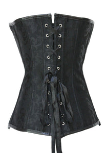 Sexy 2pcs Black Brocade Corset with Faux Leather Detail