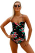 Sexy 2pcs Floral Print Black Flounce Tankini Swimsuit