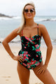 Sexy 2pcs Floral Print Black Flounce Tankini Swimsuit