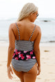 Sexy 2pcs Floral Print Striped Flounce Tankini Swimsuit