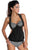 Sexy 2pcs Solid Black Splice Striped Halter Tankini Swimsuit