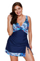 Sexy 2pcs Tropical Print Detail Navy Blue Bathing Suit