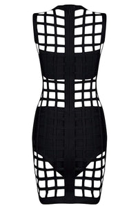 Sexy 3pcs Black Caged Bandage Dress