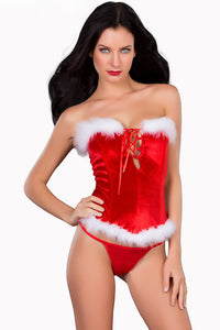 Sexy 3pcs Maribou Trim Santa Christmas Costume