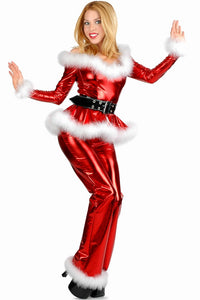 Sexy 4pcs Fluffy Santa Girl Christmas Costume in Red