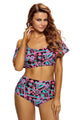 Sexy Abstract Geometry Print Ruffle 2pcs Swimsuit