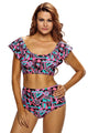 Sexy Abstract Geometry Print Ruffle 2pcs Swimsuit