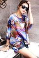Sexy Abstract Painting Batwing Sleeve Pullover Blouse