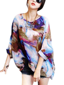 Sexy Abstract Painting Batwing Sleeve Pullover Blouse