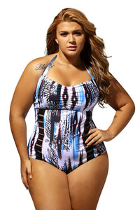 Sexy Abstract Print Style Plus Size One Piece Swimsuit