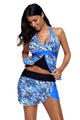 Sexy Abstract Sea Wave Print Tankini Culotte Swimsuit