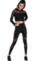 Sexy Active Mesh Panel Hoodie Tights Set in Black