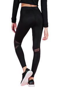 Sexy Active Mesh Panel Hoodie Tights Set in Black