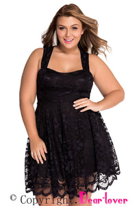 Sexy All Black Lace Party Skater Dress