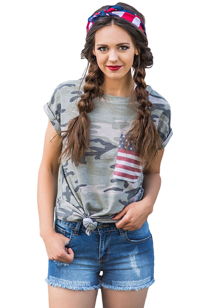 Sexy American Flag Pocket Grey Camo Shirt SEXY AFFORDABLE CLOTHING Sexy American Flag Pocket Grey Camo Shirt SEXY AFFORDABLE CLOTHING