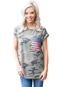 Sexy American Flag Pocket Grey Camo Shirt