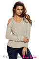 Sexy Apricot Cold Shoulder Knit Long Sleeves Sweater
