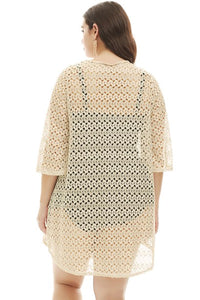 Sexy Apricot Crochet Lace up Plus Size Cover Up