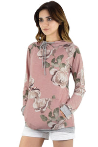 Sexy Apricot Floral Drawstring Hoodie