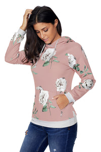 Sexy Apricot Floral Drawstring Hoodie