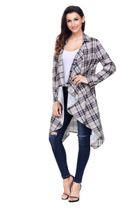 Sexy Apricot Hipster Plaid Draped Open Front Cardigan