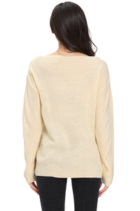 Sexy Apricot Knitted Long Sleeve Plunge Jumper