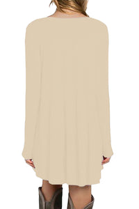 Sexy Apricot Long Sleeve Pocket Casual Loose T-shirt Dress