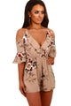 Sexy Apricot Multi Floral Ruffle Wrap Cold Shoulder Playsuit