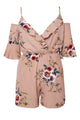 Sexy Apricot Multi Floral Ruffle Wrap Cold Shoulder Playsuit
