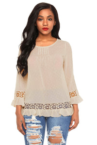 Sexy Apricot Sexy Sheer Gauze Blouse with Lace and Ruffles