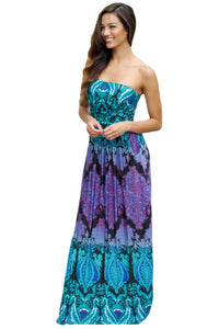 Sexy Aqua Purple Strapless Maxi Dress with Pockets